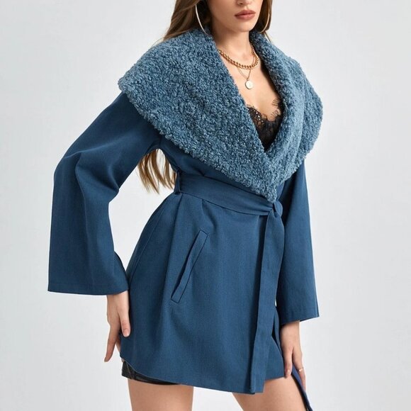 Blue Casual Womens Teddy Coat - Picture 5 of 5